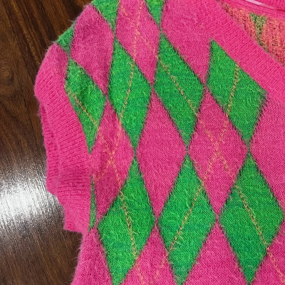 Free People Sweater Womens Pink Argyle Through The Motions Vest - Picture 5 of 8